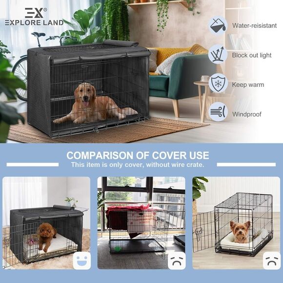 Explore Land Dog 38" Crate Cover Black Heavy Duty Polyester Pet Kennel Sunshade - Picture 3 of 7